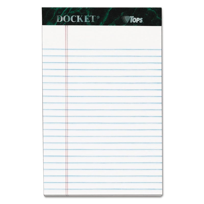 توبس دفتر كتابة TOPS Docket، 5 × 8 بوصات، مثقب، أبيض، مسطر ضيق، 50 ورقة لكل دفتر، 6 دفاتر لكل عبوة (63366) - Image 1